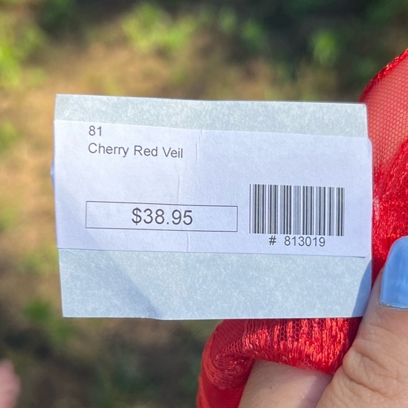 Triangle Spanish Chapel Veil in Cherry Red St. Stephen’s Gifts - Picture 4 of 4